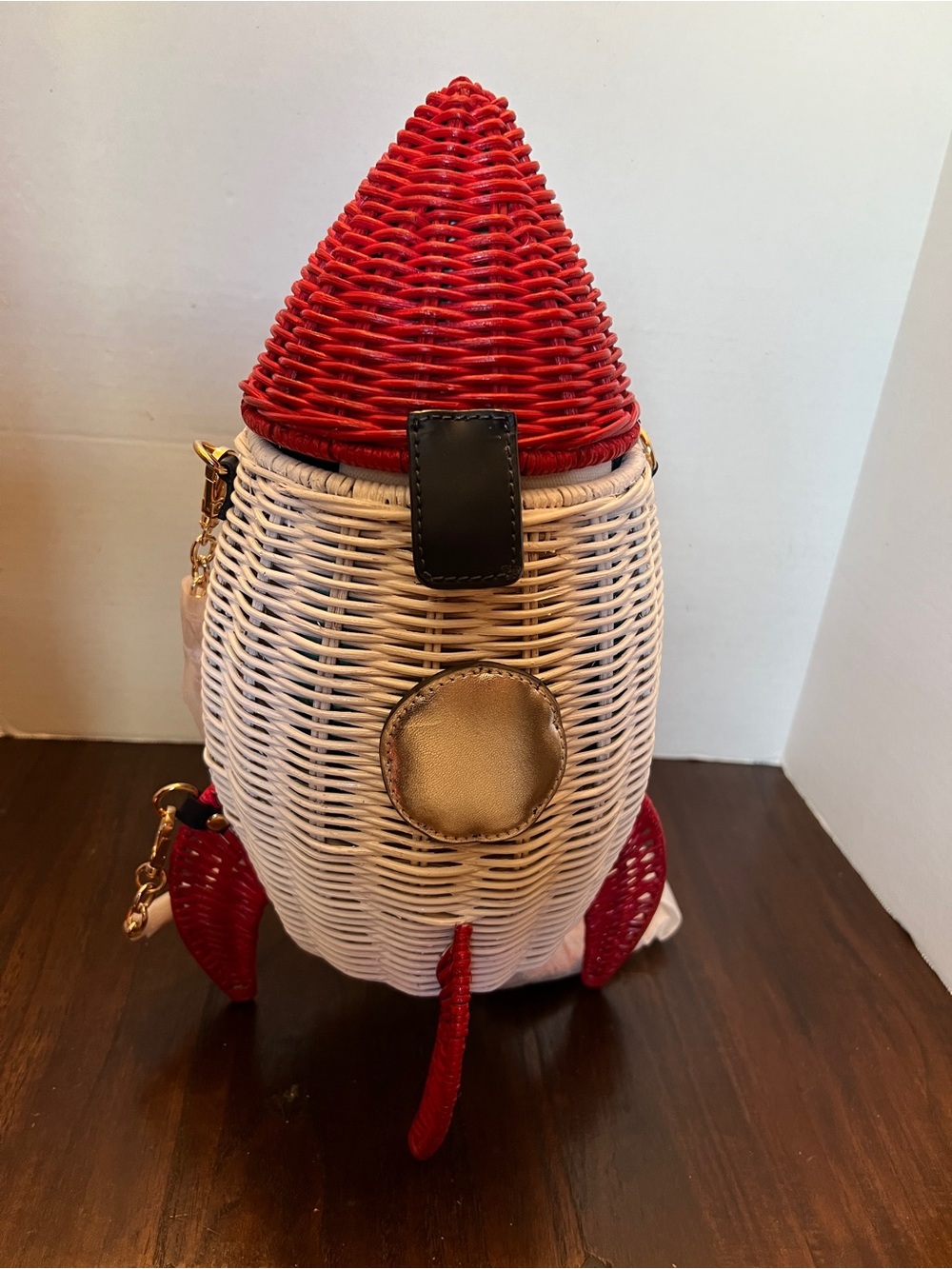 Red & White Woven Rocket Crossbody Bag. Wicker Darling